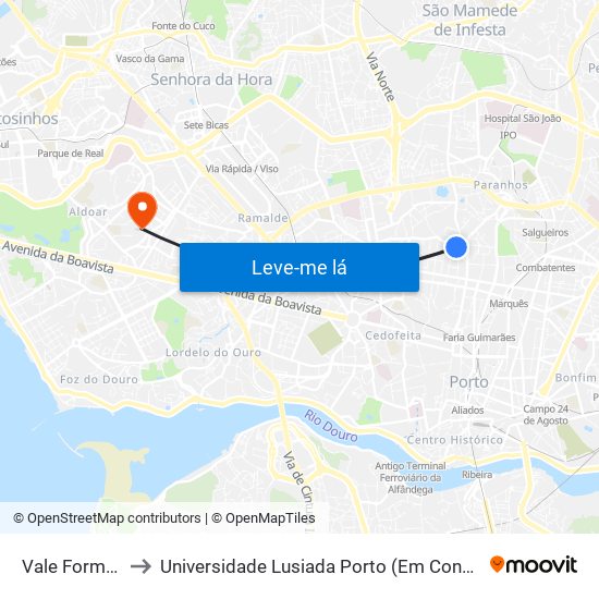 Vale Formoso to Universidade Lusiada Porto (Em Construção) map