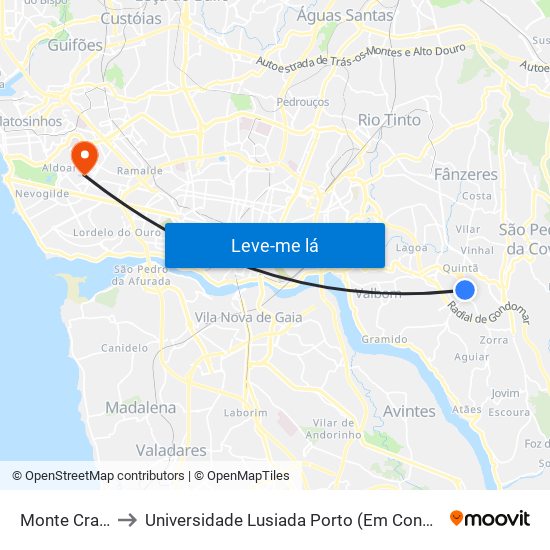 Monte Crasto to Universidade Lusiada Porto (Em Construção) map