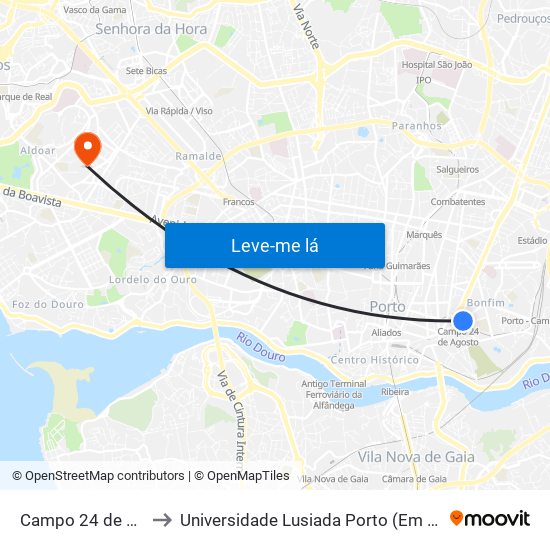 Campo 24 de Agosto to Universidade Lusiada Porto (Em Construção) map