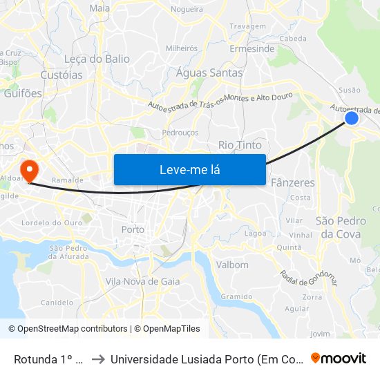 Rotunda 1º Maio to Universidade Lusiada Porto (Em Construção) map