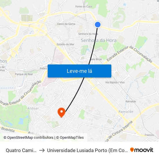 Quatro Caminhos to Universidade Lusiada Porto (Em Construção) map