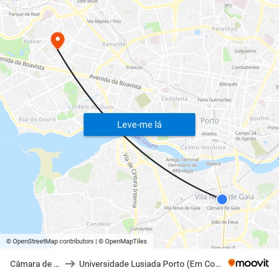 Câmara de Gaia to Universidade Lusiada Porto (Em Construção) map