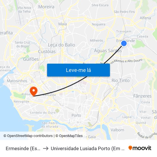 Ermesinde (Estação) to Universidade Lusiada Porto (Em Construção) map