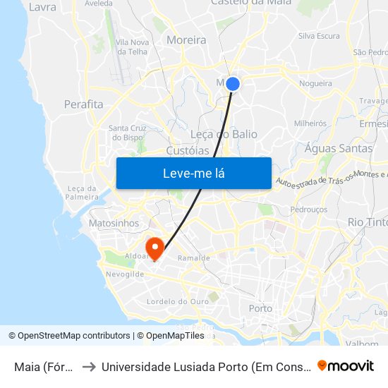 Maia (Fórum) to Universidade Lusiada Porto (Em Construção) map