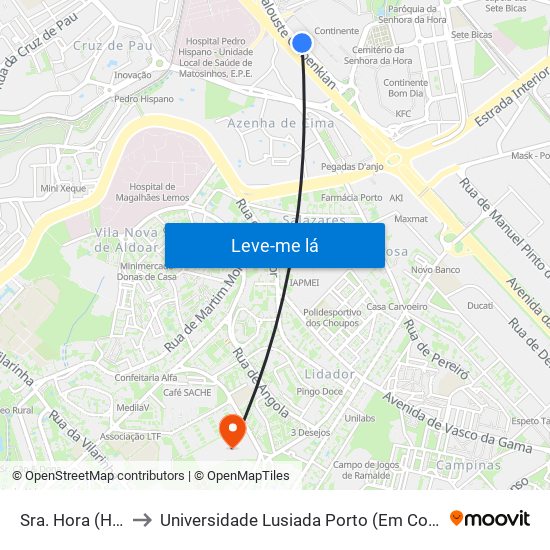 Sra. Hora (Hiper) to Universidade Lusiada Porto (Em Construção) map