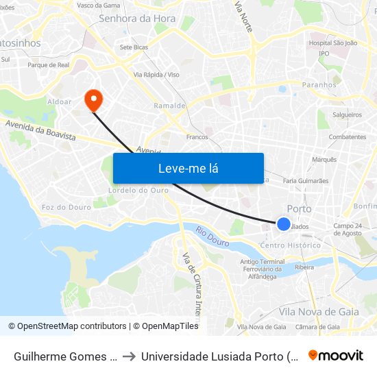 Guilherme Gomes Fernandes to Universidade Lusiada Porto (Em Construção) map