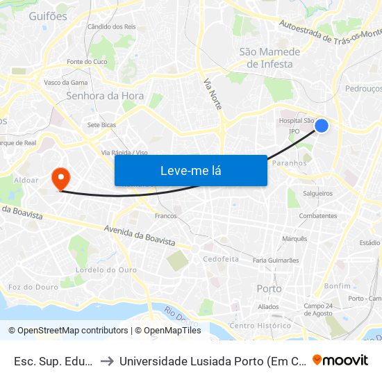 Esc. Sup. Educação to Universidade Lusiada Porto (Em Construção) map