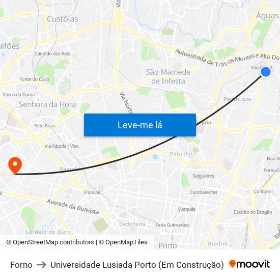 Forno to Universidade Lusiada Porto (Em Construção) map