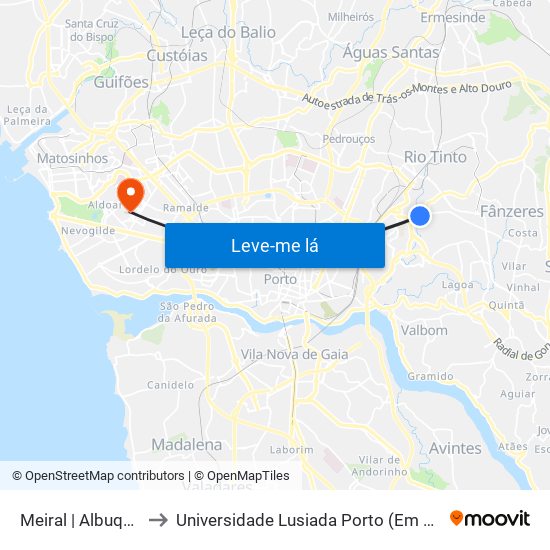 Meiral | Albuquerque to Universidade Lusiada Porto (Em Construção) map