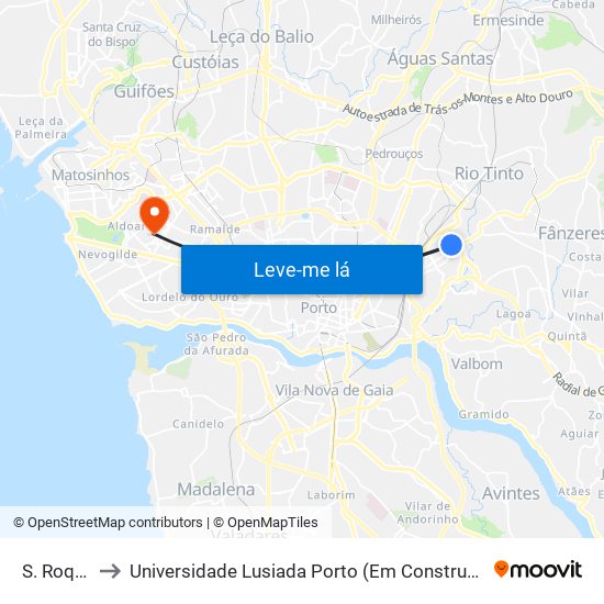 S. Roque to Universidade Lusiada Porto (Em Construção) map