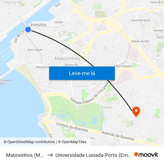 Matosinhos (Mercado) to Universidade Lusiada Porto (Em Construção) map