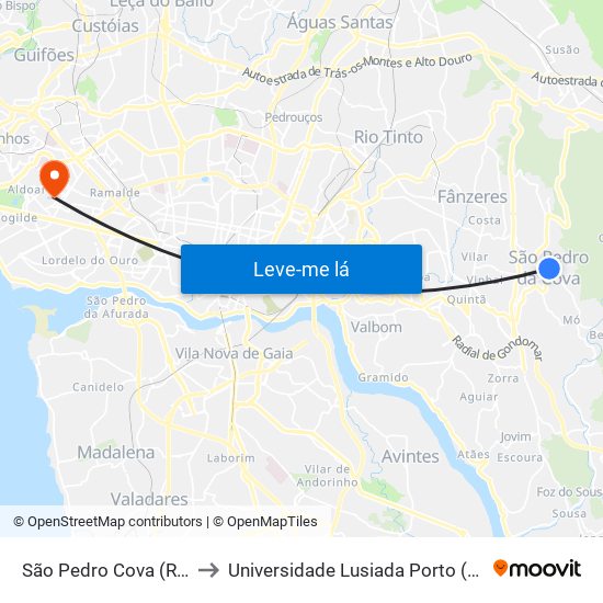 São Pedro Cova (Rio Ferreira) to Universidade Lusiada Porto (Em Construção) map