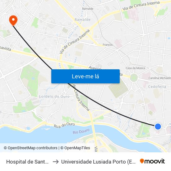 Hospital de Santo António to Universidade Lusiada Porto (Em Construção) map