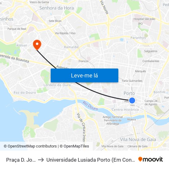 Praça D. João I to Universidade Lusiada Porto (Em Construção) map