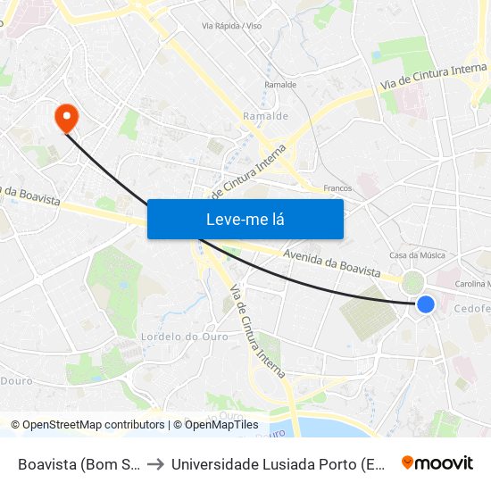 Boavista (Bom Sucesso) to Universidade Lusiada Porto (Em Construção) map