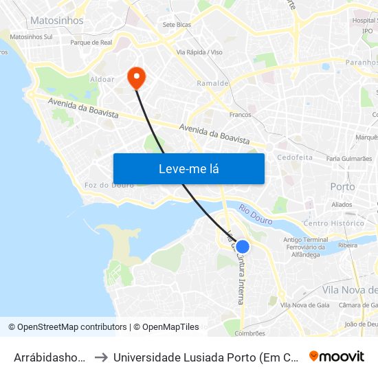 Arrábidashopping to Universidade Lusiada Porto (Em Construção) map