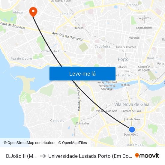 D.João II (Metro) to Universidade Lusiada Porto (Em Construção) map