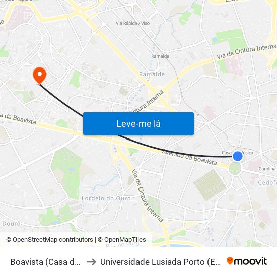 Boavista (Casa da Música) to Universidade Lusiada Porto (Em Construção) map