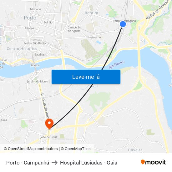 Porto - Campanhã to Hospital Lusiadas - Gaia map