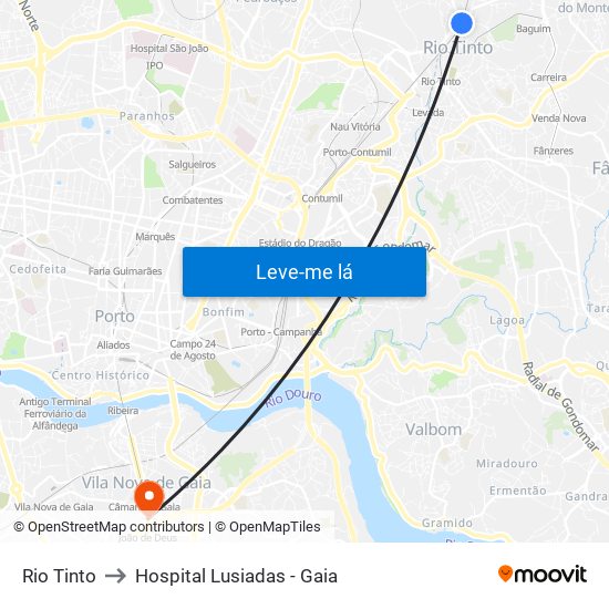 Rio Tinto to Hospital Lusiadas - Gaia map