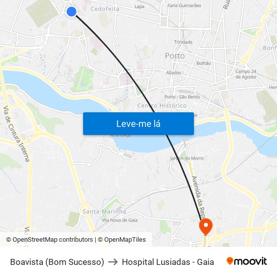 Boavista (Bom Sucesso) to Hospital Lusiadas - Gaia map