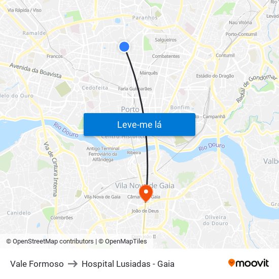 Vale Formoso to Hospital Lusiadas - Gaia map