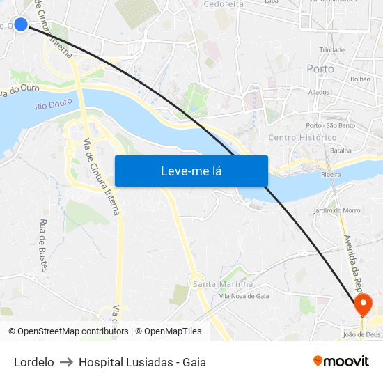 Lordelo to Hospital Lusiadas - Gaia map