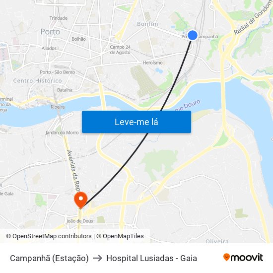 Campanhã (Estação) to Hospital Lusiadas - Gaia map