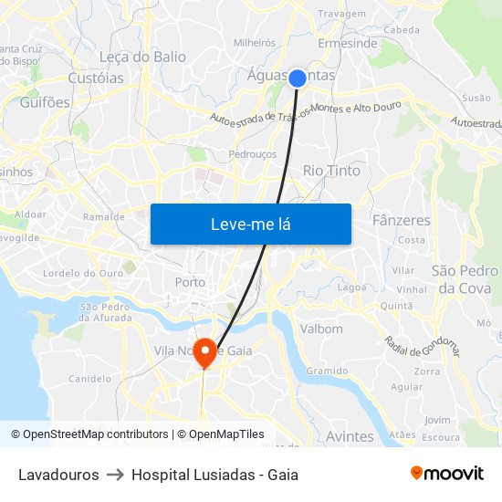 Lavadouros to Hospital Lusiadas - Gaia map