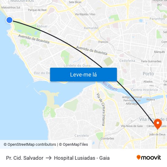 Pr. Cid. Salvador to Hospital Lusiadas - Gaia map