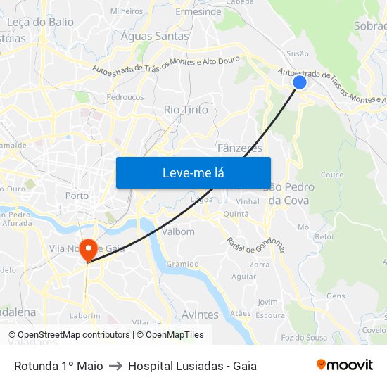 Rotunda 1º Maio to Hospital Lusiadas - Gaia map