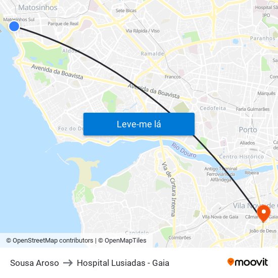 Sousa Aroso to Hospital Lusiadas - Gaia map