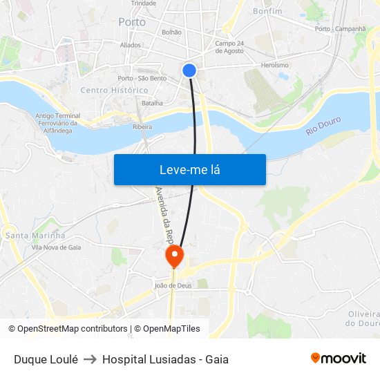 Duque Loulé to Hospital Lusiadas - Gaia map