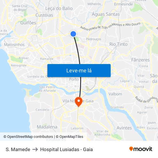 S. Mamede to Hospital Lusiadas - Gaia map