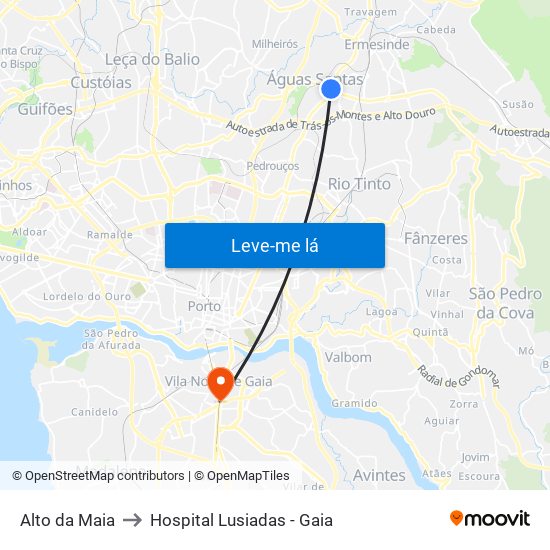Alto da Maia to Hospital Lusiadas - Gaia map