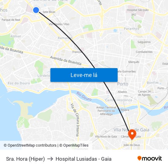 Sra. Hora (Hiper) to Hospital Lusiadas - Gaia map