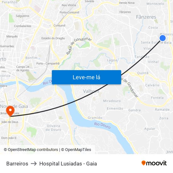 Barreiros to Hospital Lusiadas - Gaia map