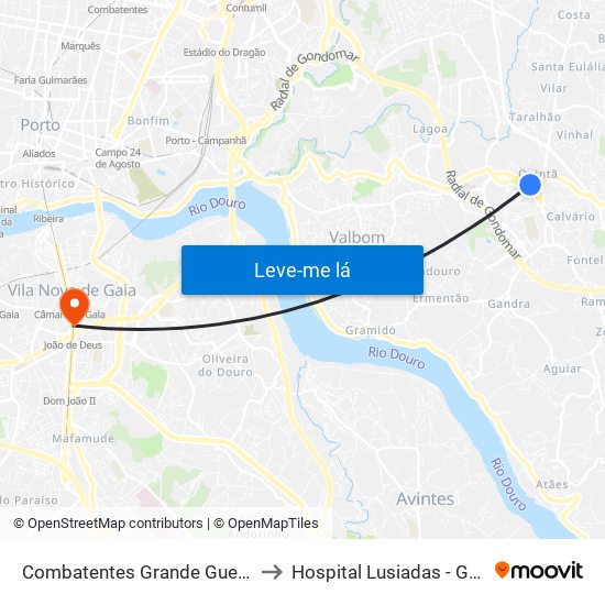 Combatentes Grande Guerra to Hospital Lusiadas - Gaia map