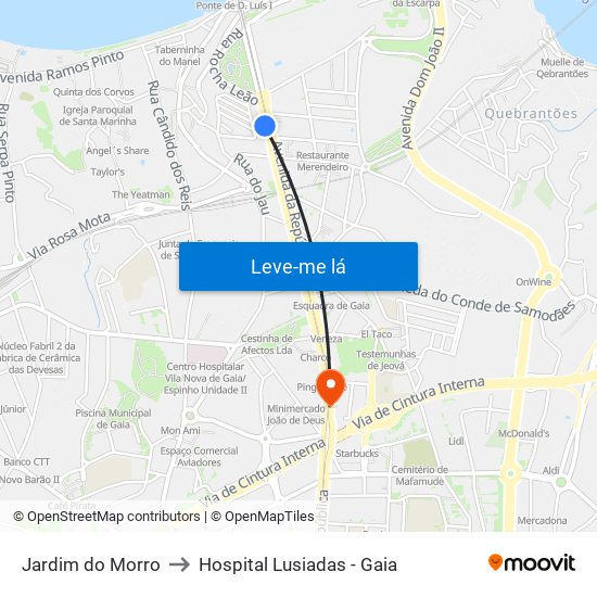 Jardim do Morro to Hospital Lusiadas - Gaia map