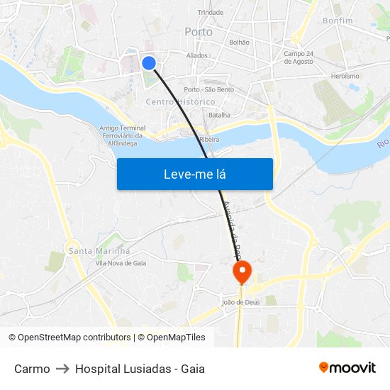 Carmo to Hospital Lusiadas - Gaia map