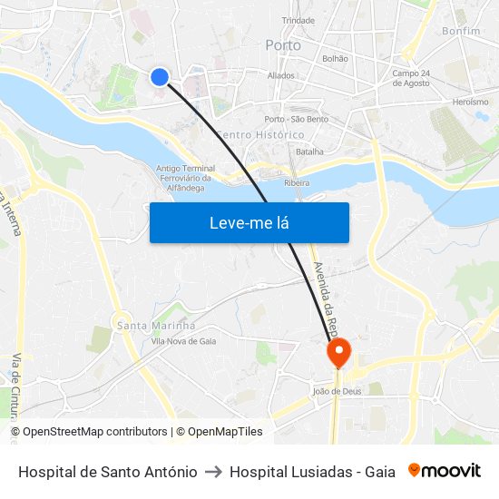 Hospital de Santo António to Hospital Lusiadas - Gaia map
