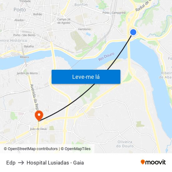 Edp to Hospital Lusiadas - Gaia map
