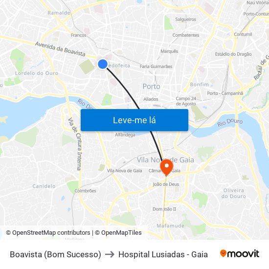 Boavista (Bom Sucesso) to Hospital Lusiadas - Gaia map