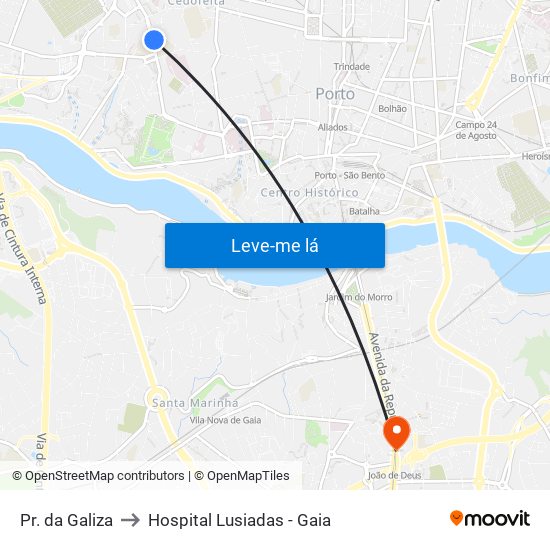 Pr. da Galiza to Hospital Lusiadas - Gaia map
