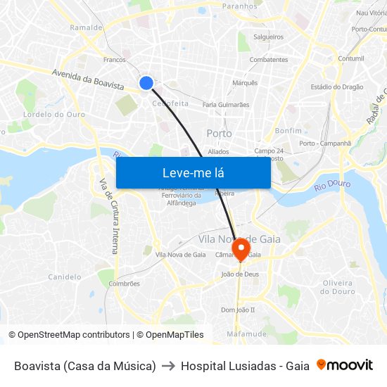 Boavista (Casa da Música) to Hospital Lusiadas - Gaia map