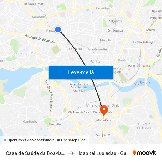 Casa de Saúde da Boavista to Hospital Lusiadas - Gaia map