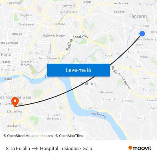 S.Ta Eulália to Hospital Lusiadas - Gaia map