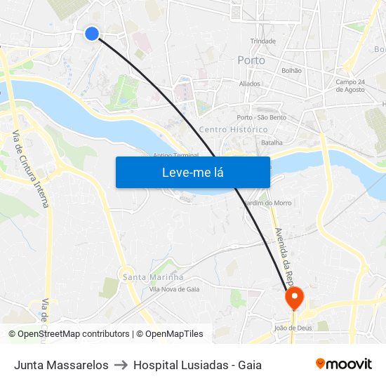 Junta Massarelos to Hospital Lusiadas - Gaia map