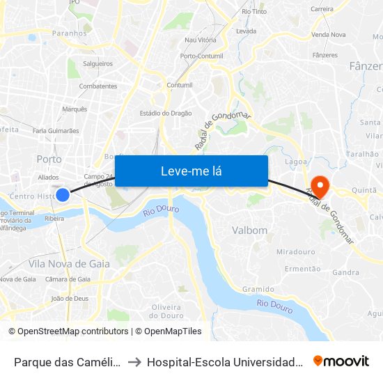 Parque das Camélias (Terminal) to Hospital-Escola Universidade Fernando Pessoa map