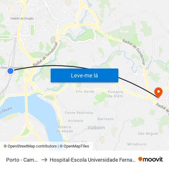 Porto - Campanhã to Hospital-Escola Universidade Fernando Pessoa map